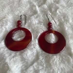 Red Agate Sterling Silver Earrings 50cts New